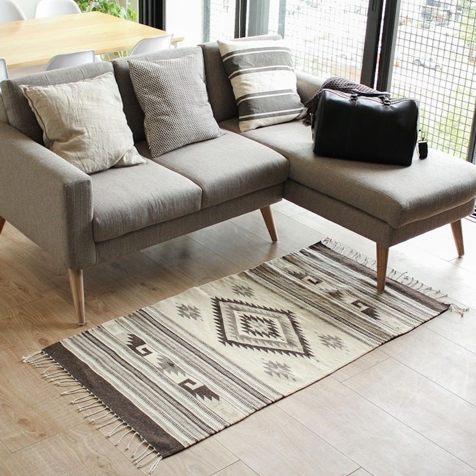 Diamond Sun Handloomed Zapotec Rug 2.5 X5 Mexico 'Mythic Sun'