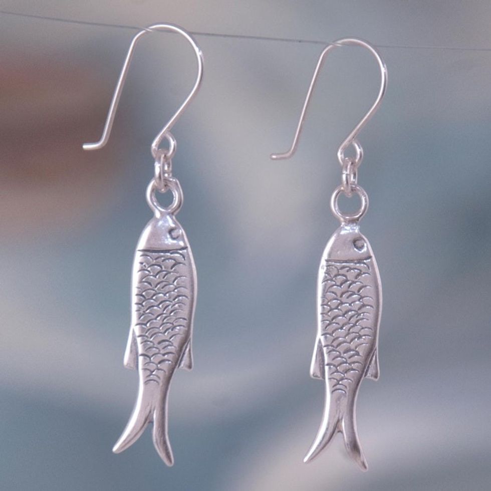 Fair Trade Mexican Sterling Silver Sea Life Earrings 'Fish Wisdom'