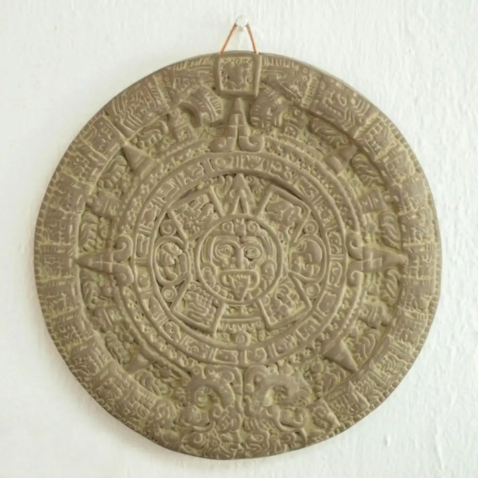 Ceramic plaque 'Aztec Calendar in Grey'