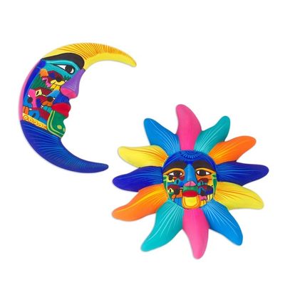 Alternate image for Hand Painted Ceramic Sun and Moon Wall Art Pair Beauty of the Sky