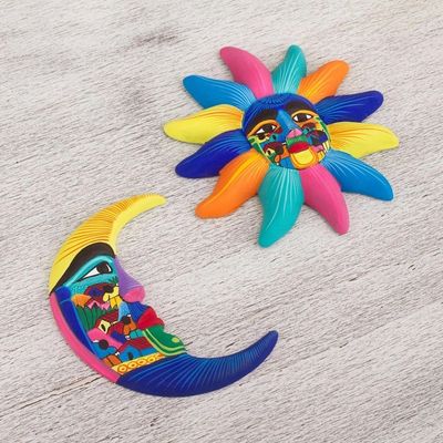 Alternate image for Hand Painted Ceramic Sun and Moon Wall Art Pair Beauty of the Sky