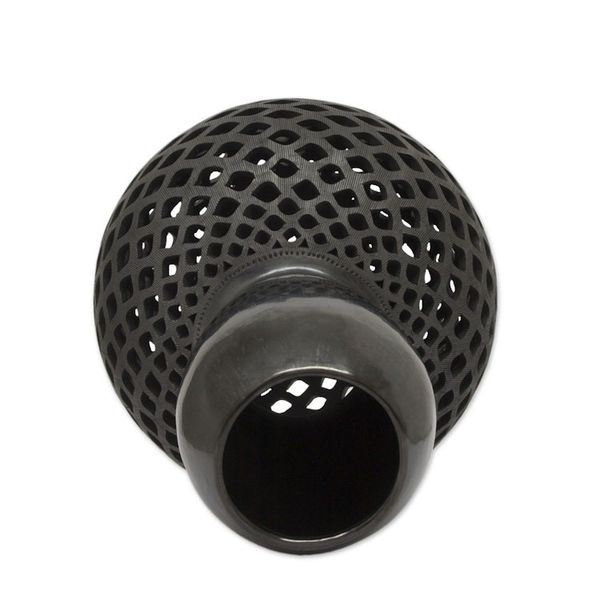 Alternate image for Gourd Theme Incised Black Pottery Vase from Oaxaca Black Gourd Honeycomb
