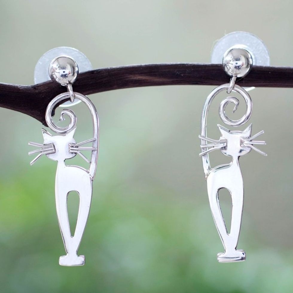 Taxco Silver Kitty Cat Earrings 'Taxco Cat'