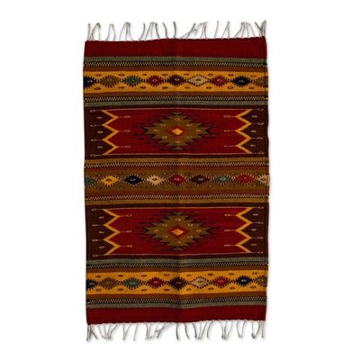 Alternate image for Authentic Handwoven Zapotec Wool Rug 2 x 3 Feet Sun Duality
