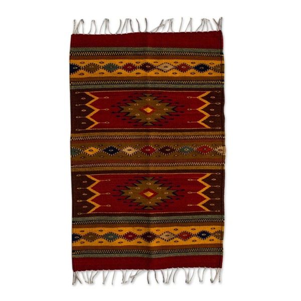 Image for Authentic Handwoven Zapotec Wool Rug 2 x 3 Feet Sun Duality