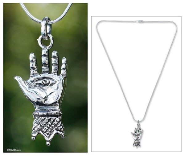 Alternate image for Taxco Silver Sterling Silver Pendant Necklace Hand of Hamsa