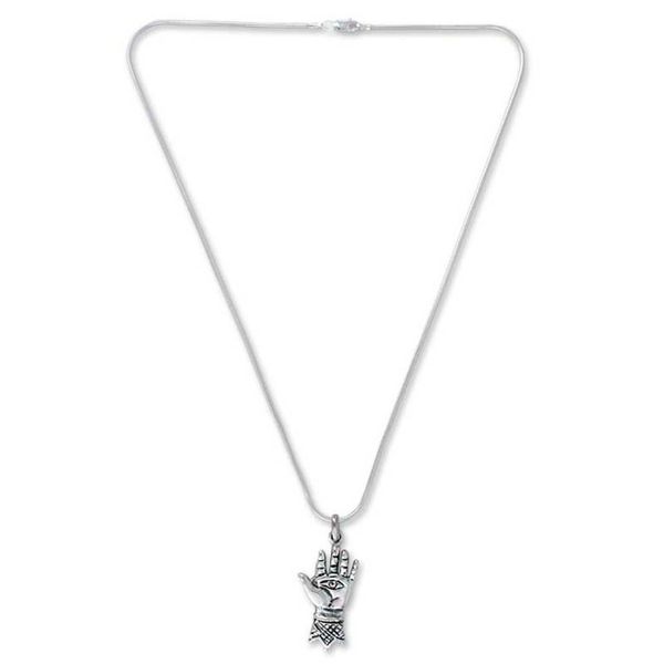Alternate image for Taxco Silver Sterling Silver Pendant Necklace Hand of Hamsa