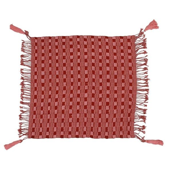 Alternate image for Brick Red and Pink Handwoven Fringed Scarf with Tassels Subtle Movement in Red