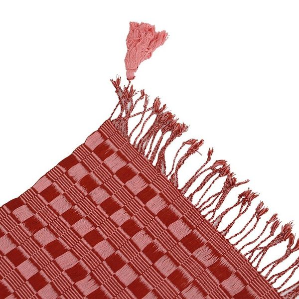 Alternate image for Brick Red and Pink Handwoven Fringed Scarf with Tassels Subtle Movement in Red