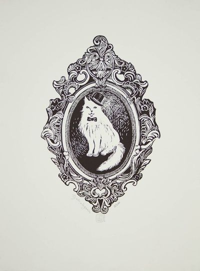 Alternate image for Etched Print of Cat with Top Hat Signed Limited Edition Elegant Cat