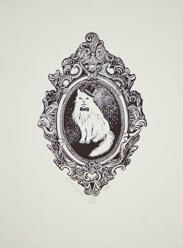 Image for Etched Print of Cat with Top Hat Signed Limited Edition Elegant Cat