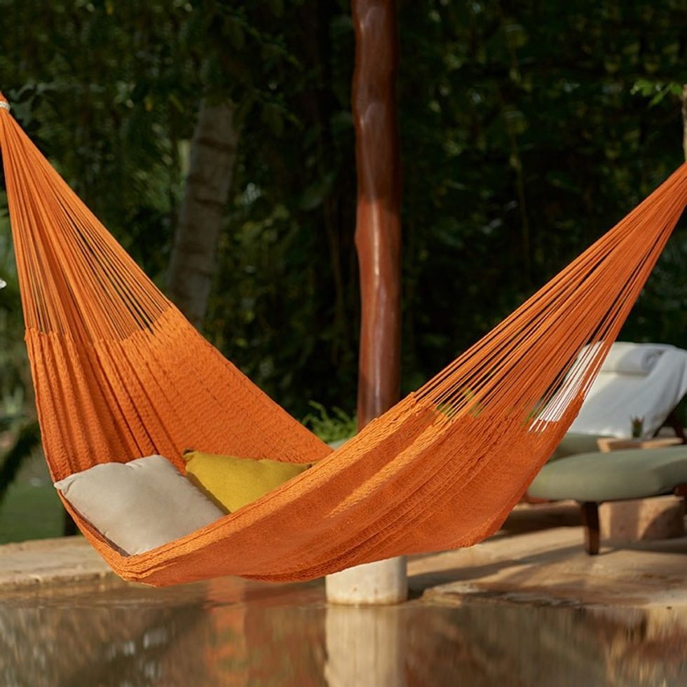 Solid Maya Orange Hand Woven Cotton Hammock Single 'Mango Paradise'
