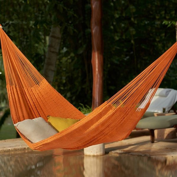 Alternate image for Solid Maya Orange Hand Woven Cotton Hammock Single Mango Paradise