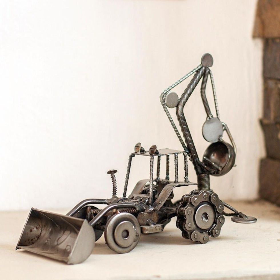 Unique Recycled Metal and Car Parts Sculpture Mexico 'Rustic Bulldozer Digger'