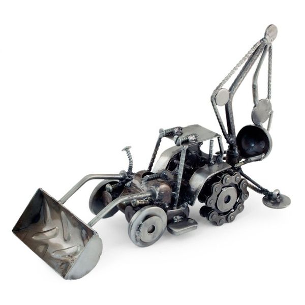 Alternate image for Unique Recycled Metal and Car Parts Sculpture Mexico Rustic Bulldozer Digger