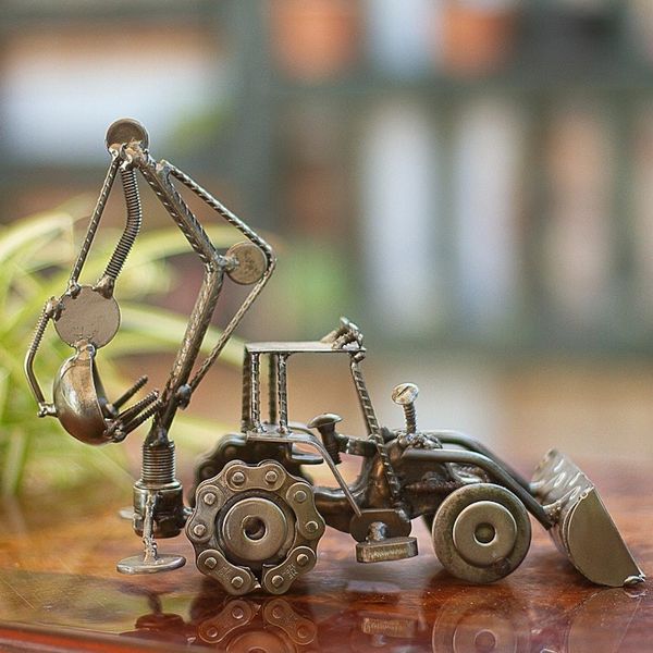 Alternate image for Unique Recycled Metal and Car Parts Sculpture Mexico Rustic Bulldozer Digger