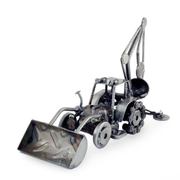 Alternate image for Unique Recycled Metal and Car Parts Sculpture Mexico Rustic Bulldozer Digger