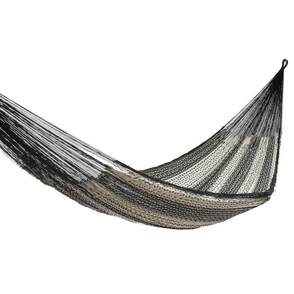 Alternate image for Handwoven Double Hammock in Black and Natural from Mexico Night Stripes
