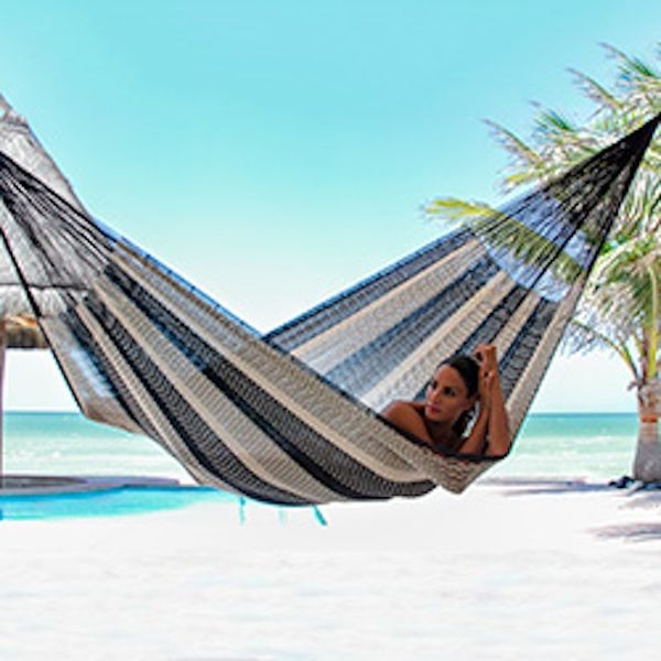 Alternate image for Handwoven Double Hammock in Black and Natural from Mexico Night Stripes