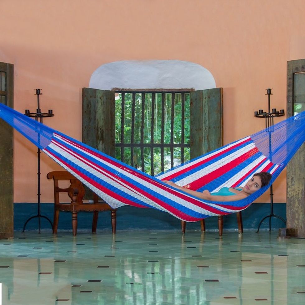 Red White and Blue Hand Woven Nylon Maya Hammock Double 'Patriotic'