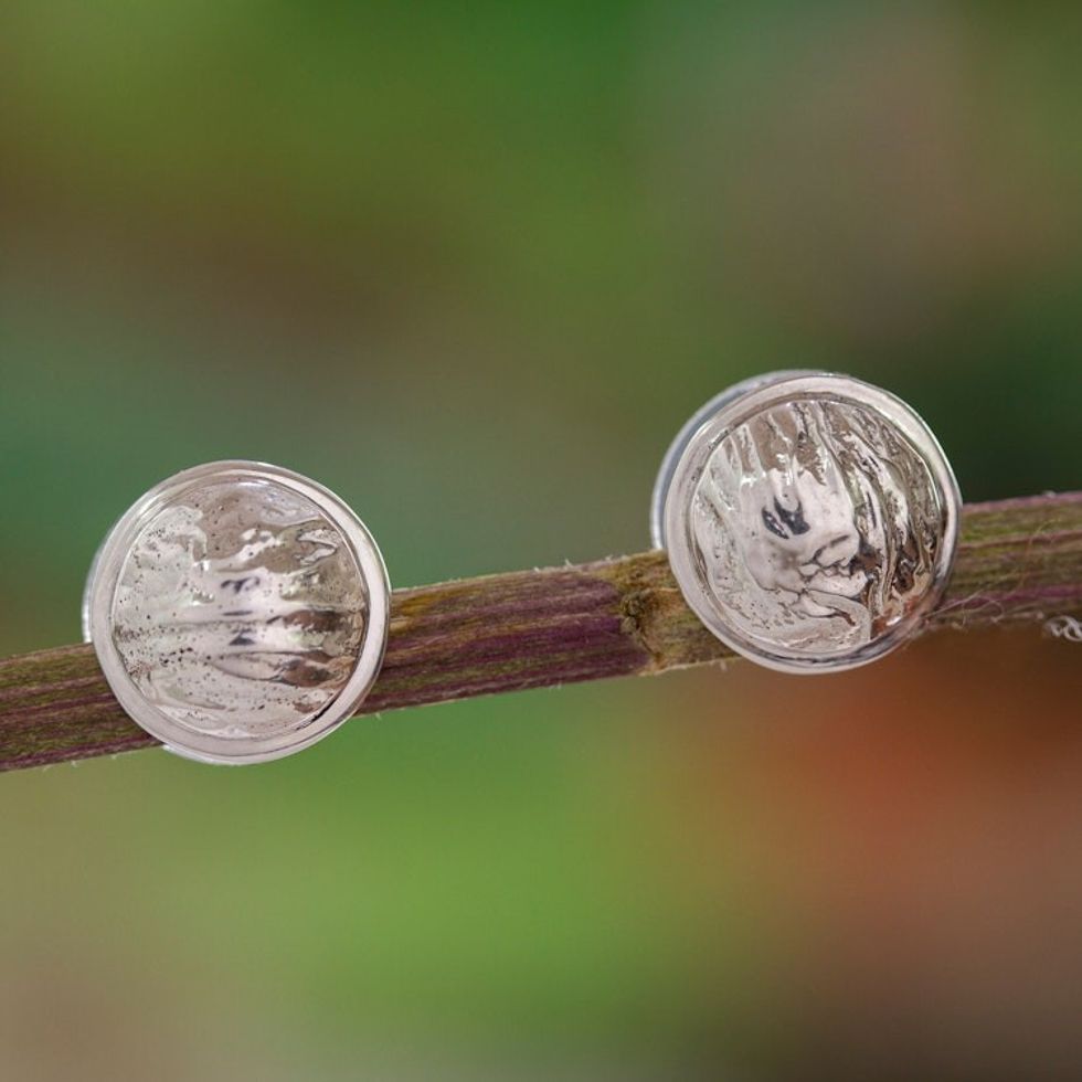 Taxco Jewelry Artisan Crafted Sterling Silver Earrings 'Crumpled Spheres'