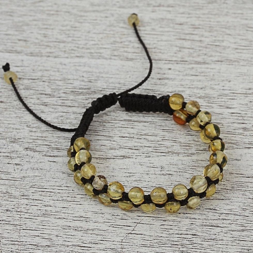 Natural Amber Beaded Macrame Bracelet from Mexico 'Beads of Desire'