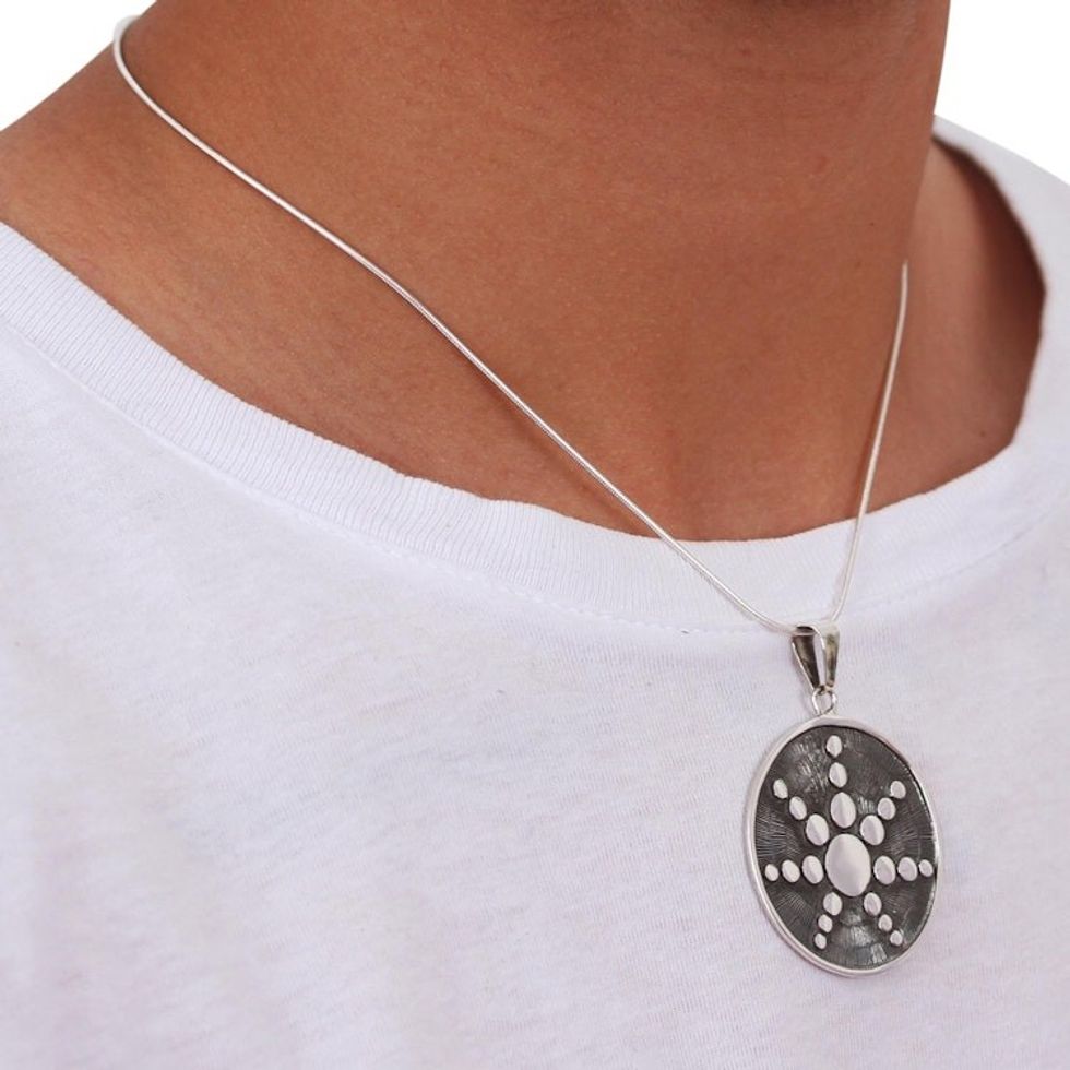 Artisan Crafted Taxco Sterling Silver Pendant Necklace 'Star in the Moon'