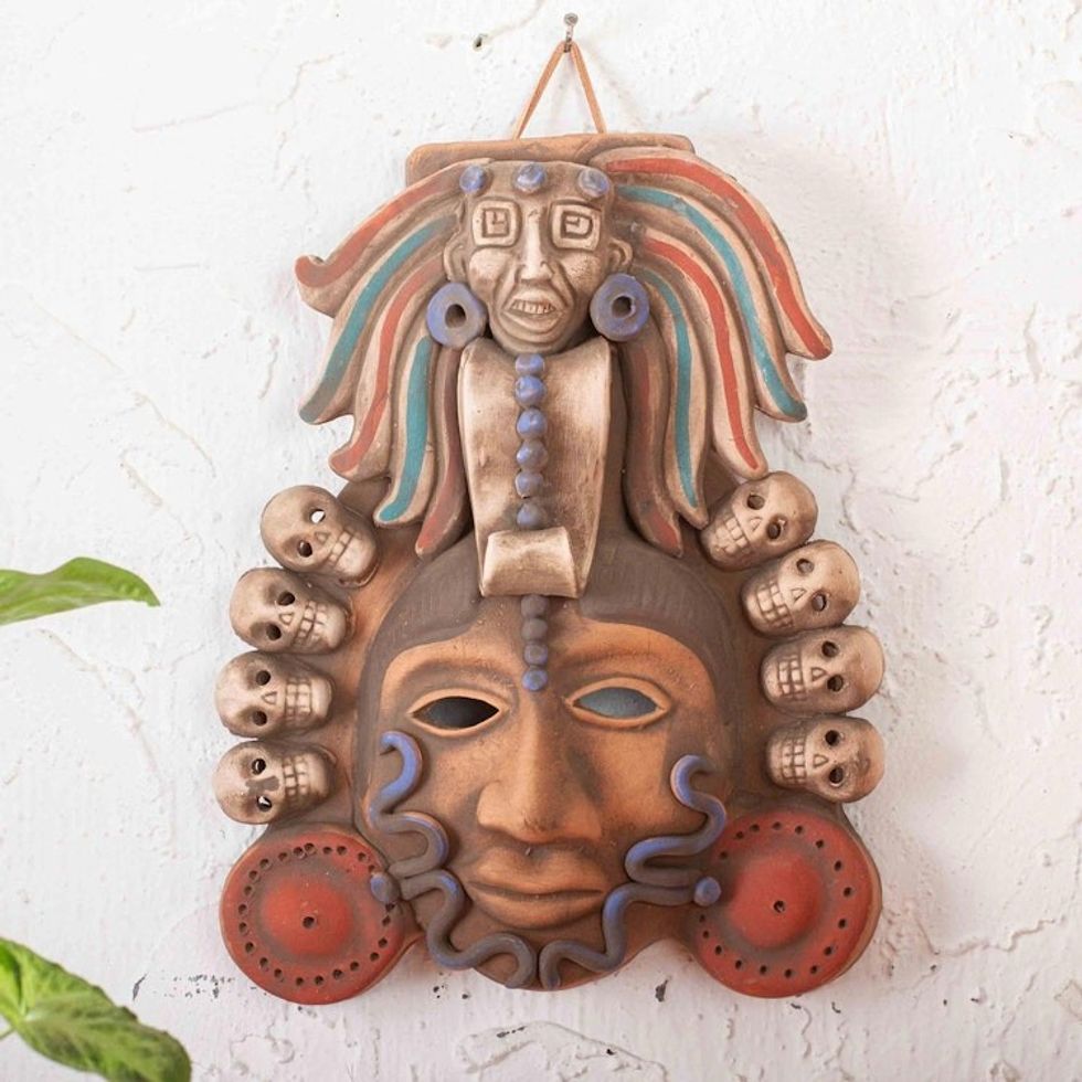 Ceramic Mexican Aztec Mask with Skulls 'Honoring Death'