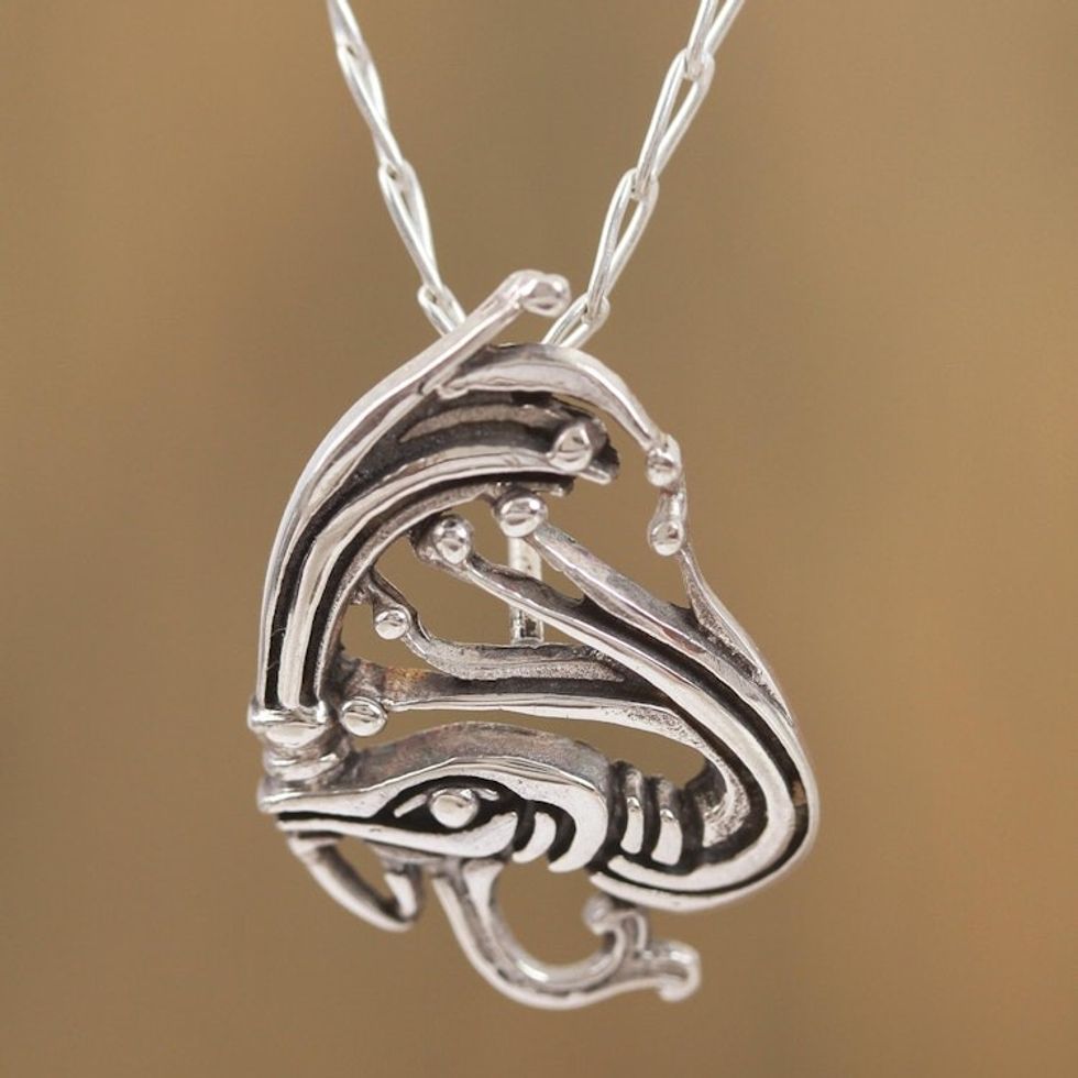Sterling Silver Kukulkan Pendant Necklace from Mexico 'Kukulkan'