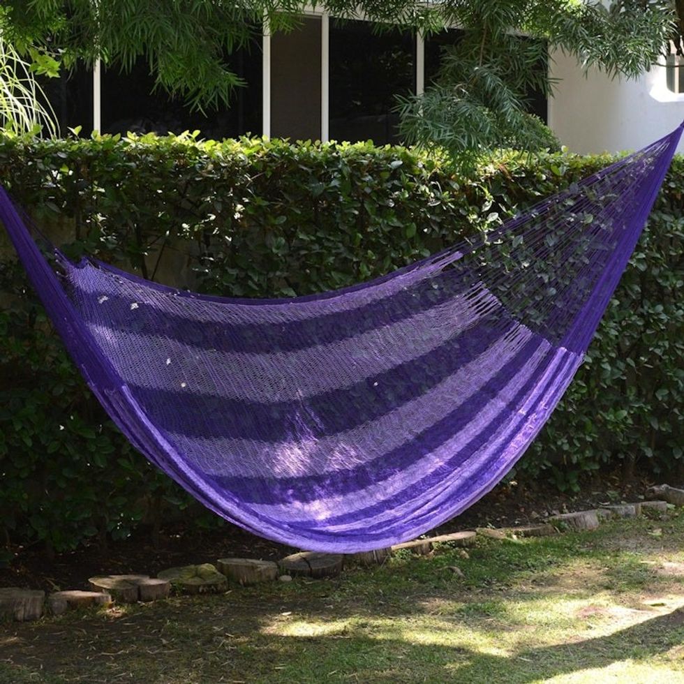 Lilac Striped Double Nylon Hammock from Mexico 'Lilac Blossom'