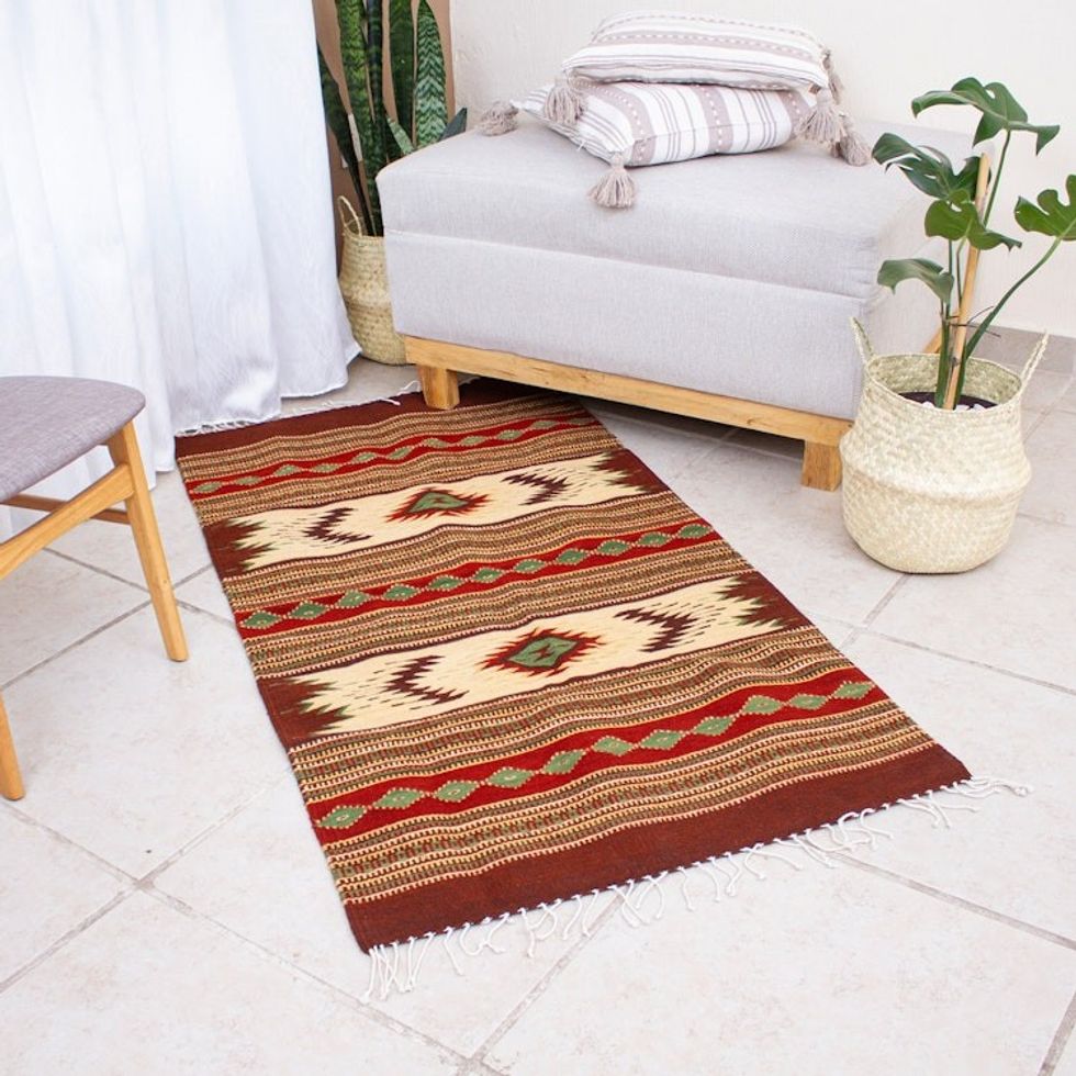 Traditional Zapotec Wool Rug 2.5x5 'Autumn Forest'