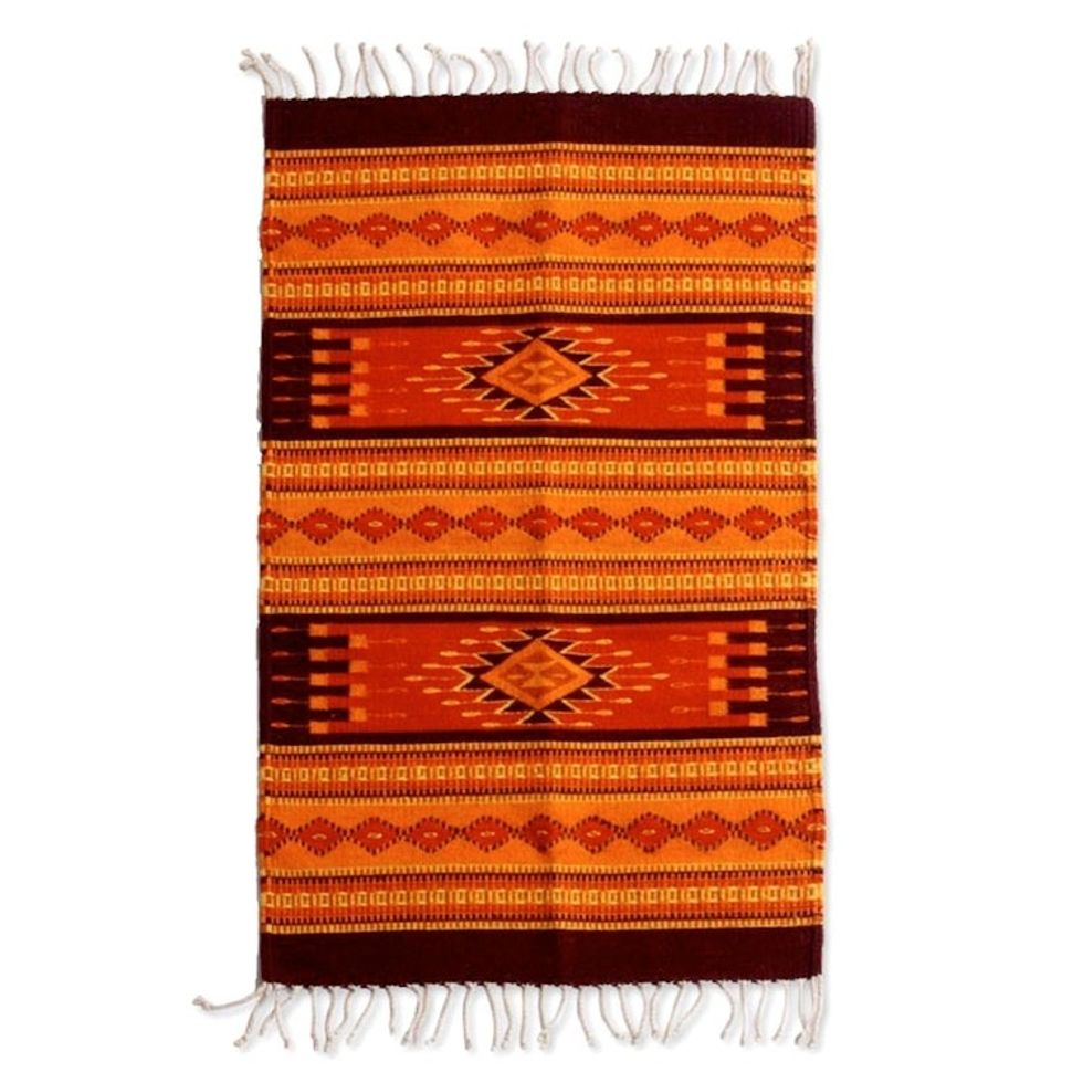 Zapotec Wool Orange and Yellow Area Rug 2x3.5 'Mexican Sunset'