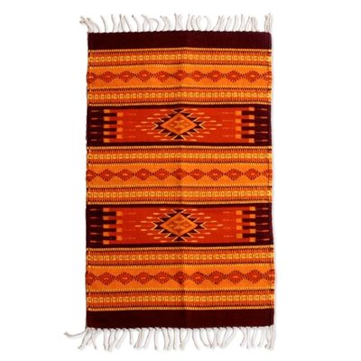 Alternate image for Zapotec Wool Orange and Yellow Area Rug 2x3.5 Mexican Sunset