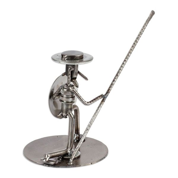 Alternate image for Unique Recycled Metal and Aut Parts Sculpture Mexico Quixote in Love