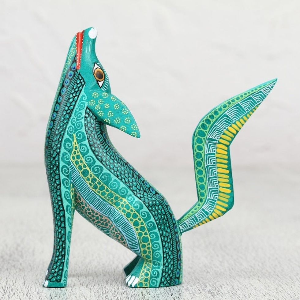 Handcrafted Copal Wood Coyote Alebrije Figurine 'Coyote Delight'