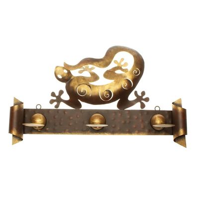 Alternate image for Handcrafted Steel Lizard Wall Sconce Candleholder Happy Gecko
