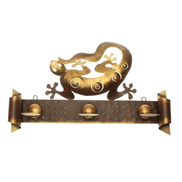 Alternate image for Handcrafted Steel Lizard Wall Sconce Candleholder Happy Gecko