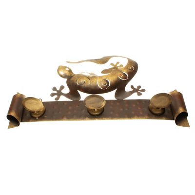 Alternate image for Handcrafted Steel Lizard Wall Sconce Candleholder Happy Gecko