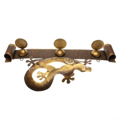 Alternate image for Handcrafted Steel Lizard Wall Sconce Candleholder Happy Gecko