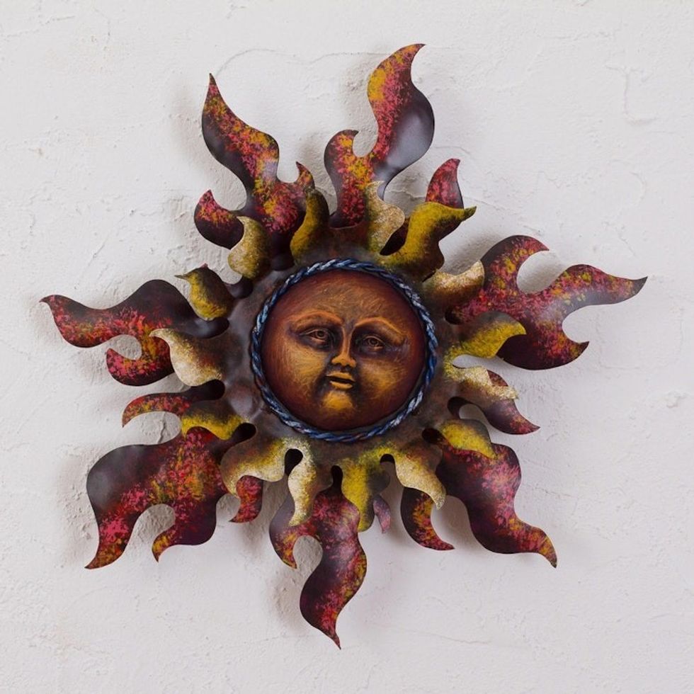 Sun Steel Wall Sculpture in Brown from Mexico 'Radiant Star in Brown'