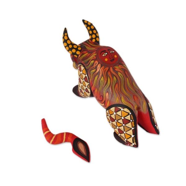 Alternate image for Orange Alebrije Bull with Multicolor Hand Painted Motifs Sun Force