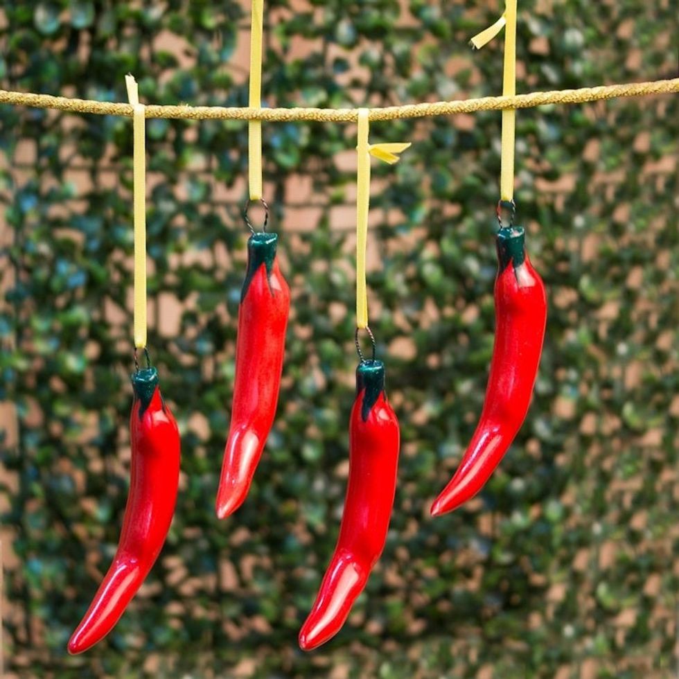 Ceramic Miracielo Pepper Ornaments from Mexico Set of 4 'Miracielo Chilis'