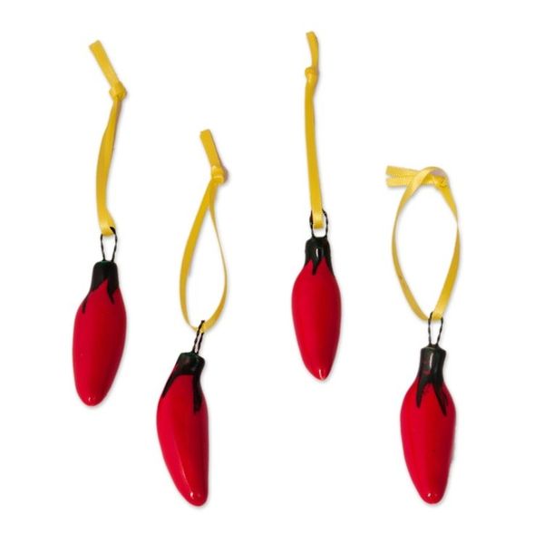Alternate image for Red Ceramic Serrano Pepper Ornaments Set of 4 Serrano Peppers in Red