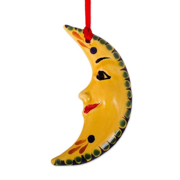 Alternate image for Hand-Painted Yellow Ceramic Moon Ornament Pair Bright Moons