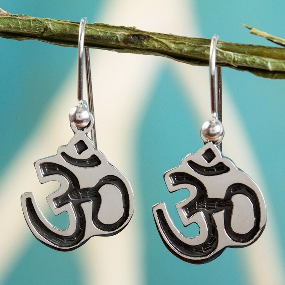 Inspirational Dangle Earrings Taxco Sterling Silver Jewelry 'Om Whisper'