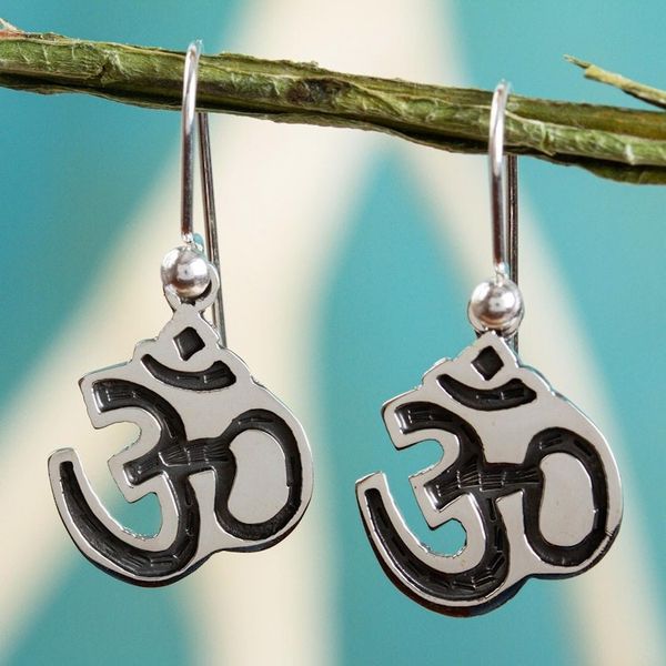 Alternate image for Inspirational Dangle Earrings Taxco Sterling Silver Jewelry Om Whisper