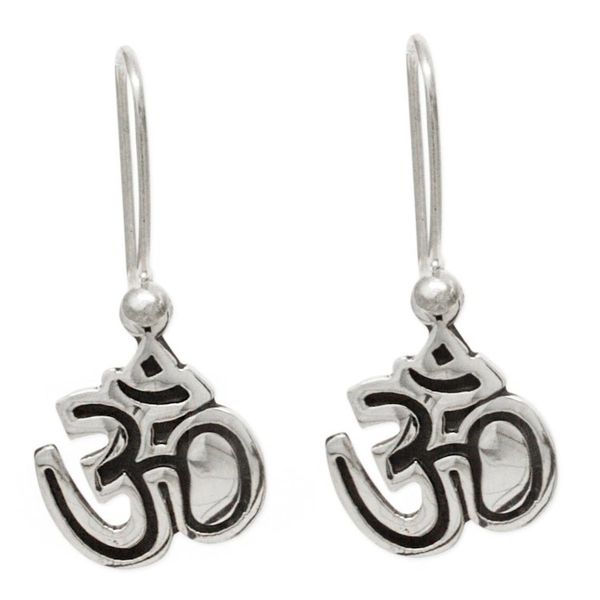 Alternate image for Inspirational Dangle Earrings Taxco Sterling Silver Jewelry Om Whisper