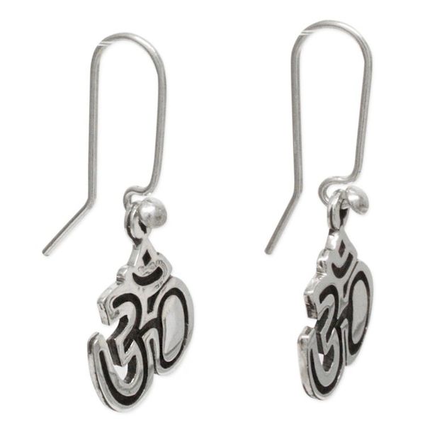 Alternate image for Inspirational Dangle Earrings Taxco Sterling Silver Jewelry Om Whisper