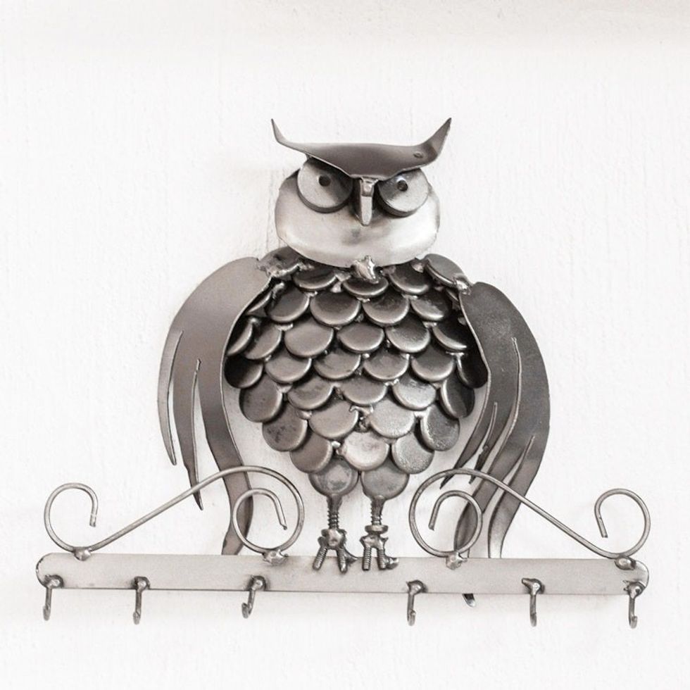 Upcycled Auto Part Key Rack Owl from Mexico 'Gateway Owl'