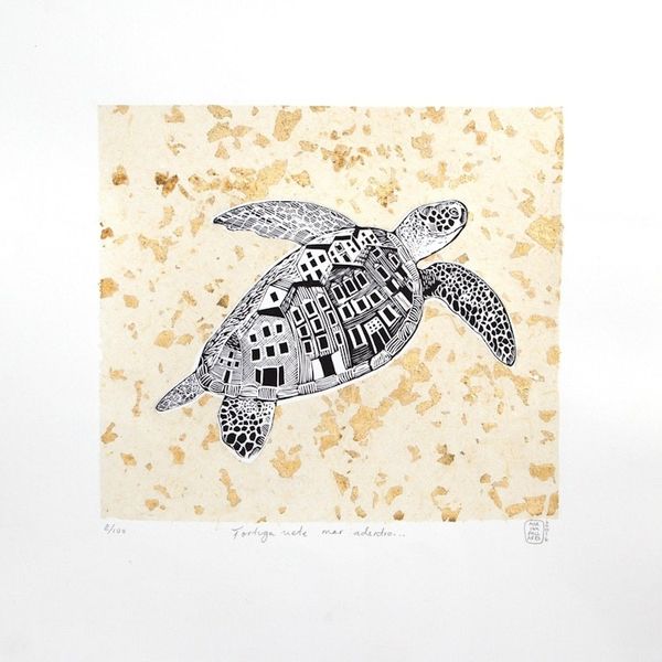 Alternate image for Signed Etched Print of a Sea Turtle from Mexico Turtle, Go to the Shore